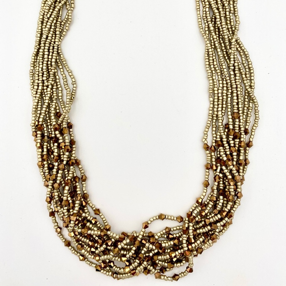 Golden seed beads and crystals necklace